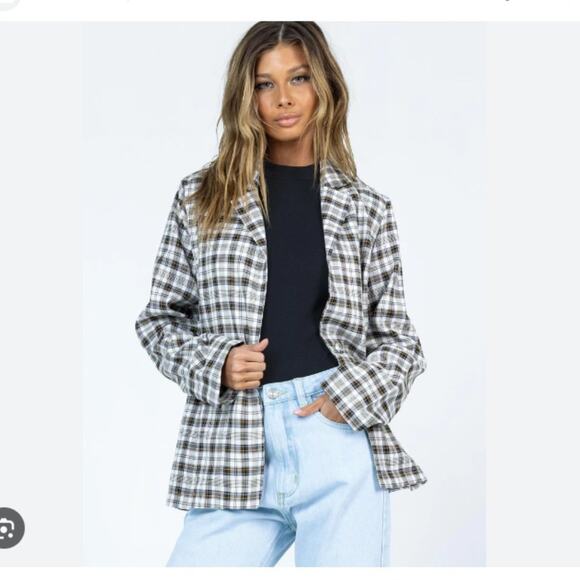 PRINCESS POLLY Pamela Blazer S /M Small Medium M Plaid - Picture 2 of 8